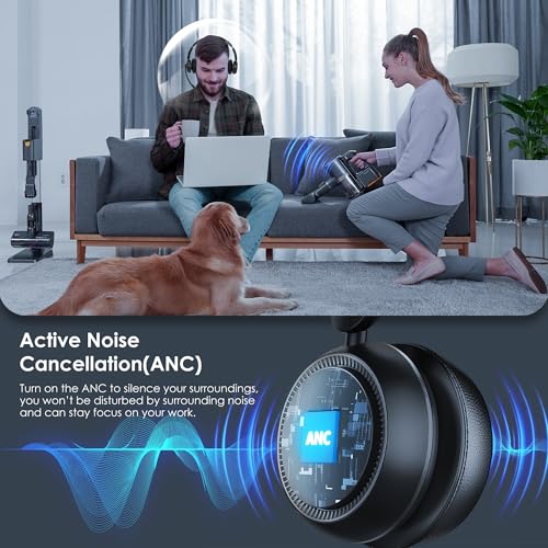 Angteela ANC & ENC Headset with Microphone for PC, Wireless Headset with Mic for Work(Flip-to-Mute & USB Dongle), Bluetooth 5.4 Noise Cancelling Headphones with Mic for Call Center/Home/Computer/Cell Phones - Image 3