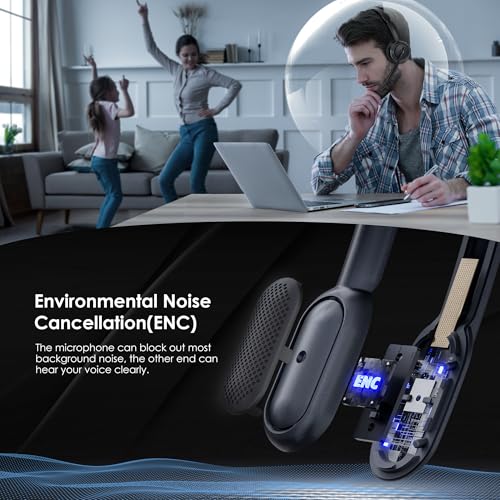 Angteela ANC & ENC Headset with Microphone for PC, Wireless Headset with Mic for Work(Flip-to-Mute & USB Dongle), Bluetooth 5.4 Noise Cancelling Headphones with Mic for Call Center/Home/Computer/Cell Phones - Image 2
