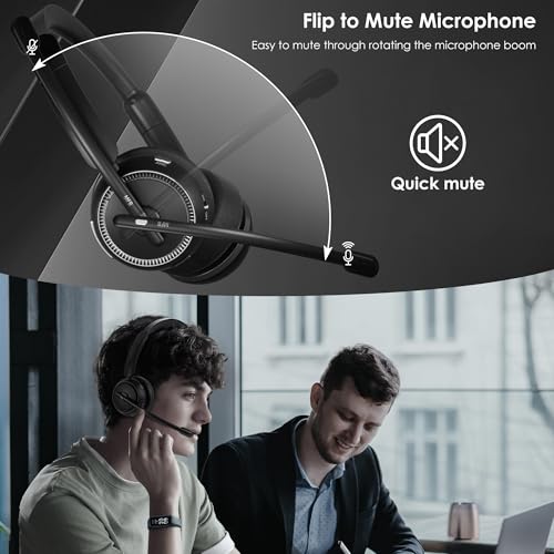 Angteela ANC & ENC Headset with Microphone for PC, Wireless Headset with Mic for Work(Flip-to-Mute & USB Dongle), Bluetooth 5.4 Noise Cancelling Headphones with Mic for Call Center/Home/Computer/Cell Phones - Image 5