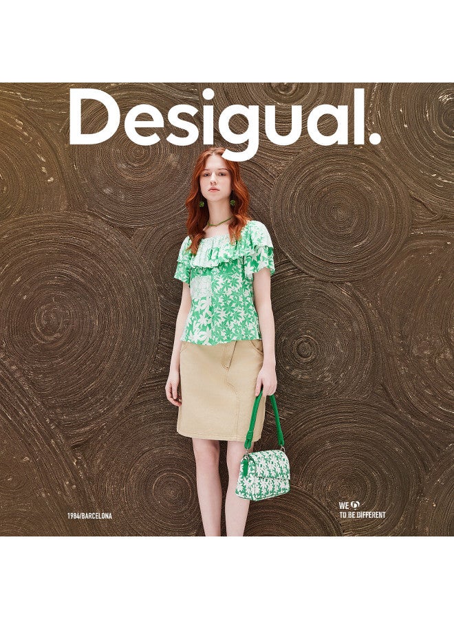 DESIGUAL تنورة مستقيمة متوسطة الطول مع قماش مغسول مائل وفتحة غير متساوية - Image 2