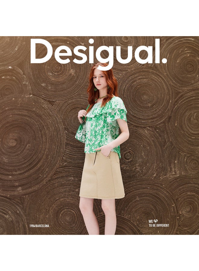 DESIGUAL تنورة مستقيمة متوسطة الطول مع قماش مغسول مائل وفتحة غير متساوية - Image 4