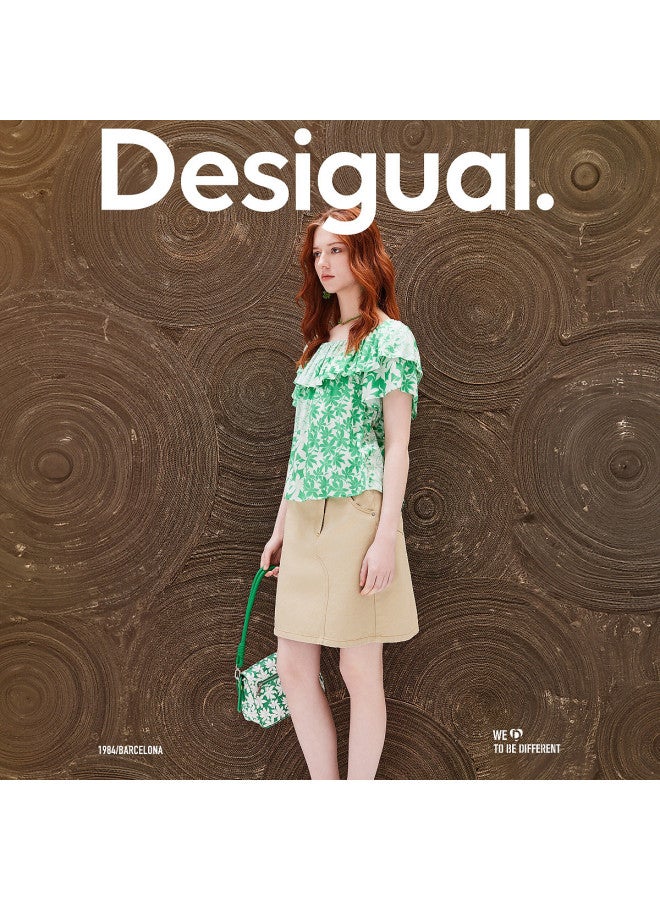 DESIGUAL تنورة مستقيمة متوسطة الطول مع قماش مغسول مائل وفتحة غير متساوية - Image 3