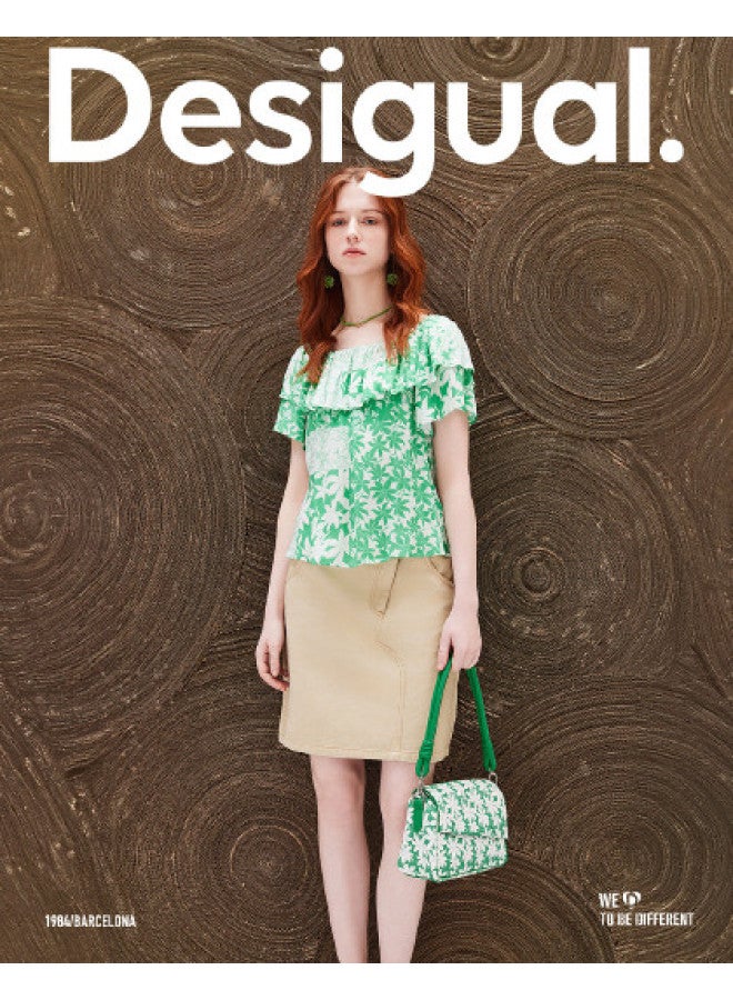 DESIGUAL تنورة مستقيمة متوسطة الطول مع قماش مغسول مائل وفتحة غير متساوية - Image 1