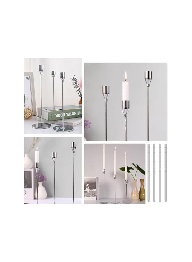 The Bros Candle Holders Set of 3 for Taper Candles, Decorative Candlestick Holder,Candle Stand for Wedding, Dinning, Party,Table Decor,Fits 3/4 inch Thick Candle&Led Candles (Silver-3pc) - Image 5