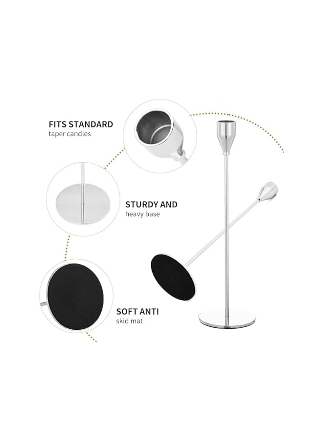 The Bros Candle Holders Set of 3 for Taper Candles, Decorative Candlestick Holder,Candle Stand for Wedding, Dinning, Party,Table Decor,Fits 3/4 inch Thick Candle&Led Candles (Silver-3pc) - Image 3