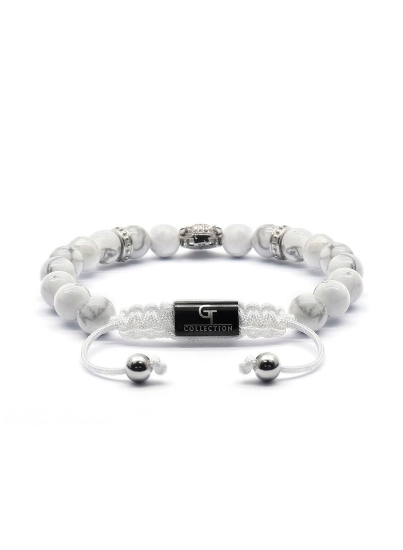 Lunnora White Howlite Beads Handmade Natural Stone Bead Bracelet – Bracelet for Men, Men’s Bracelet, Gifts for Men, Bracelets for Men – With Silver Leopard Head, Adjustable One Size Fits All - Image 4