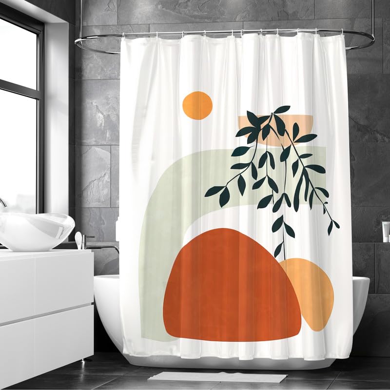 Encasa XO Shower Curtain & Bathmat 3 Pcs Set| Curtain 180x180 cm, Mats 45x75 cm, 45x37.5 cm| Creative Vibrant Coloured Polyster Curtain Sets Bath mats for Bathroom| Sunset - Image 2