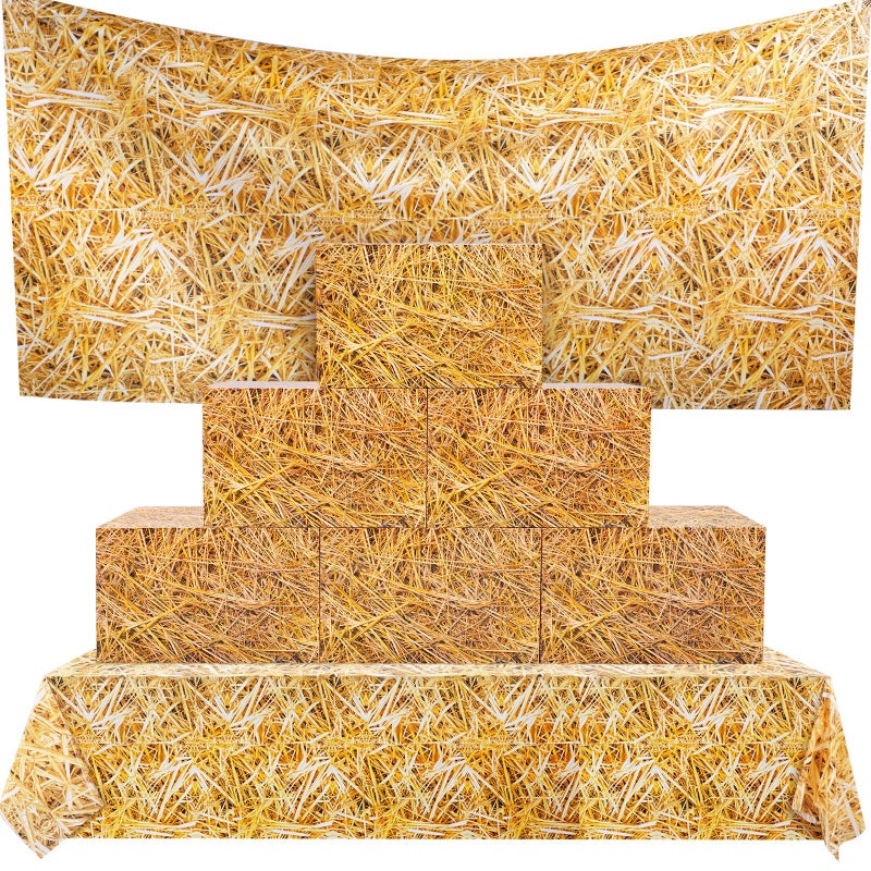 Outus Hay Bale Party Decoration 6 Pack Western Cowboy Hay Bale Box 3 Pack Straw Tablecloths Farm Photo Props Rustic Farmhouse Cowboy Party Supplies