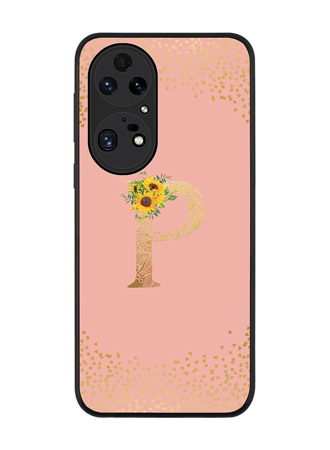 Stylizedd Rugged Black edge case for Huawei P50 Pro Slim fit Soft Case Flexible Rubber Edges Anti Drop TPU Gel Thin Cover - Custom Monogram Initial Letter Floral Pattern Alphabet - P (Rose Pink ) - Image 1