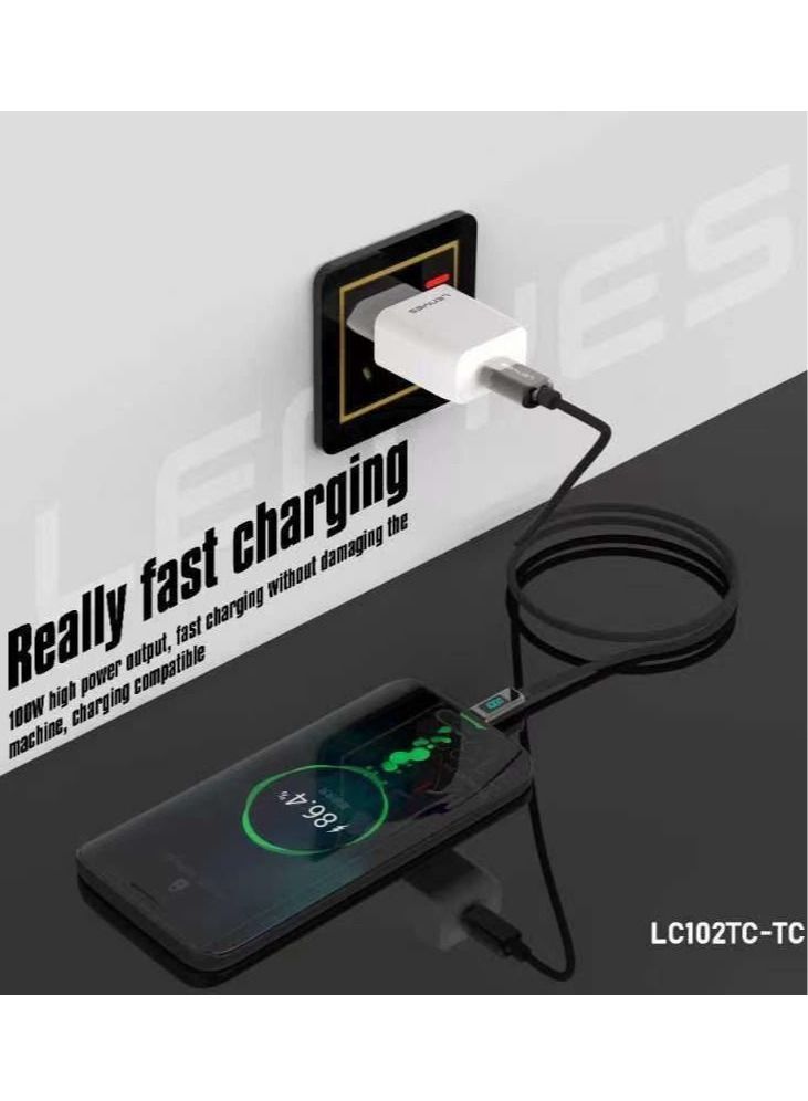 Lenyes Display Fast Charging Data Cable Type C to C 1 Meter, 100W - Image 2