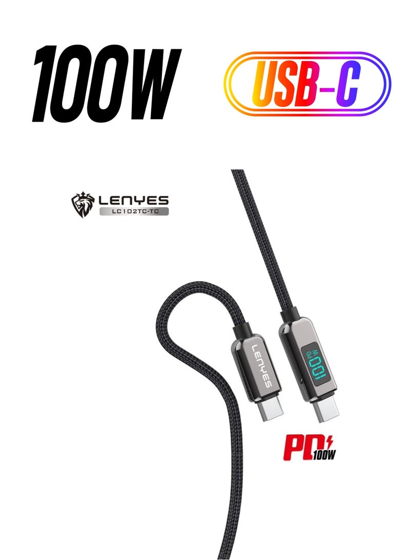 Lenyes Display Fast Charging Data Cable Type C to C 1 Meter, 100W - Image 1