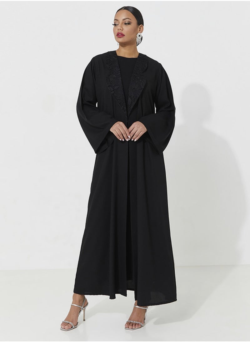 Rosette Abaya Neck Design with wide sleeves  - Image 1