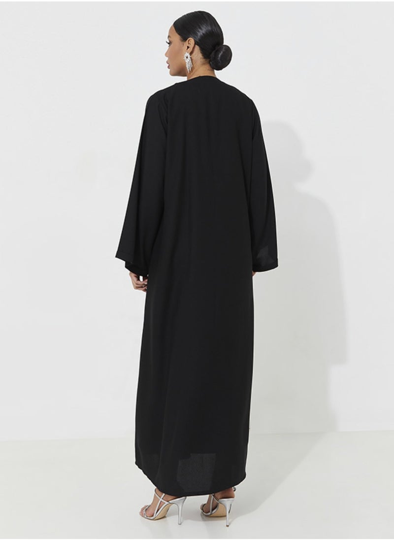 Rosette Abaya Neck Design with wide sleeves  - Image 2