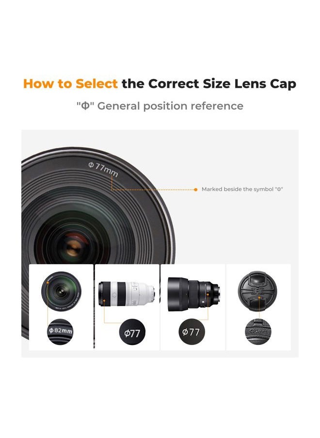 K&F Concept - 77mm Lens Cap, 9-in-1 Center Pinch Lens Cover + Anti-Loss Keeper Leash + Microfiber Cleaning Cloth Kits Compatible with Nikon, Canon, Sony, Fujifilm Camera Lenses - Image 1