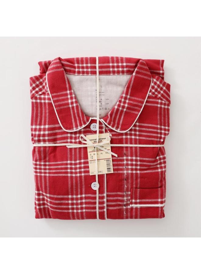 Muji Style Autumn And Winter Home Wear, All-cotton Brushed Flannel, Original Quality, Premium Pure Cotton Couple's Pajama Set