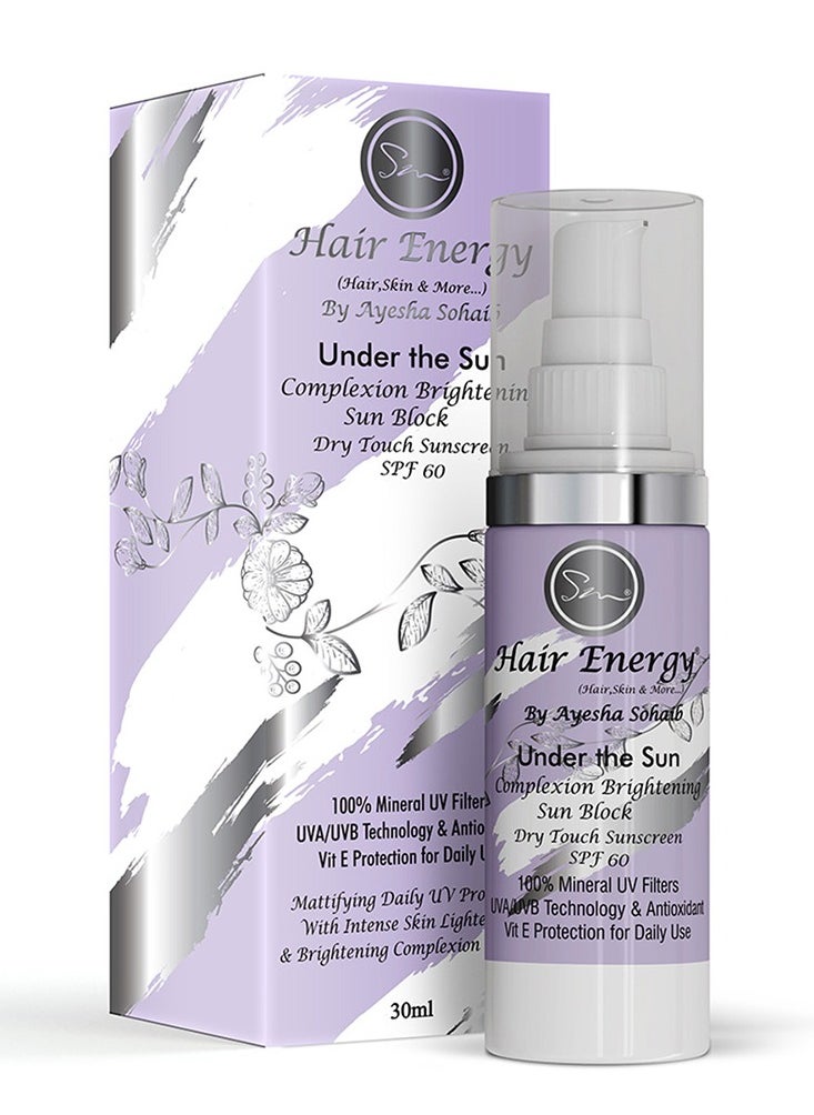 Hair Energy Hair Energy Under The Sun Sunscreen | Complexion Brightening Sunblock | Broad-Spectrum UVA/UVB Protection | Lightweight & Non-Greasy Formula | For Men & Women | For All Skin Types | 30 ml  - Image 1