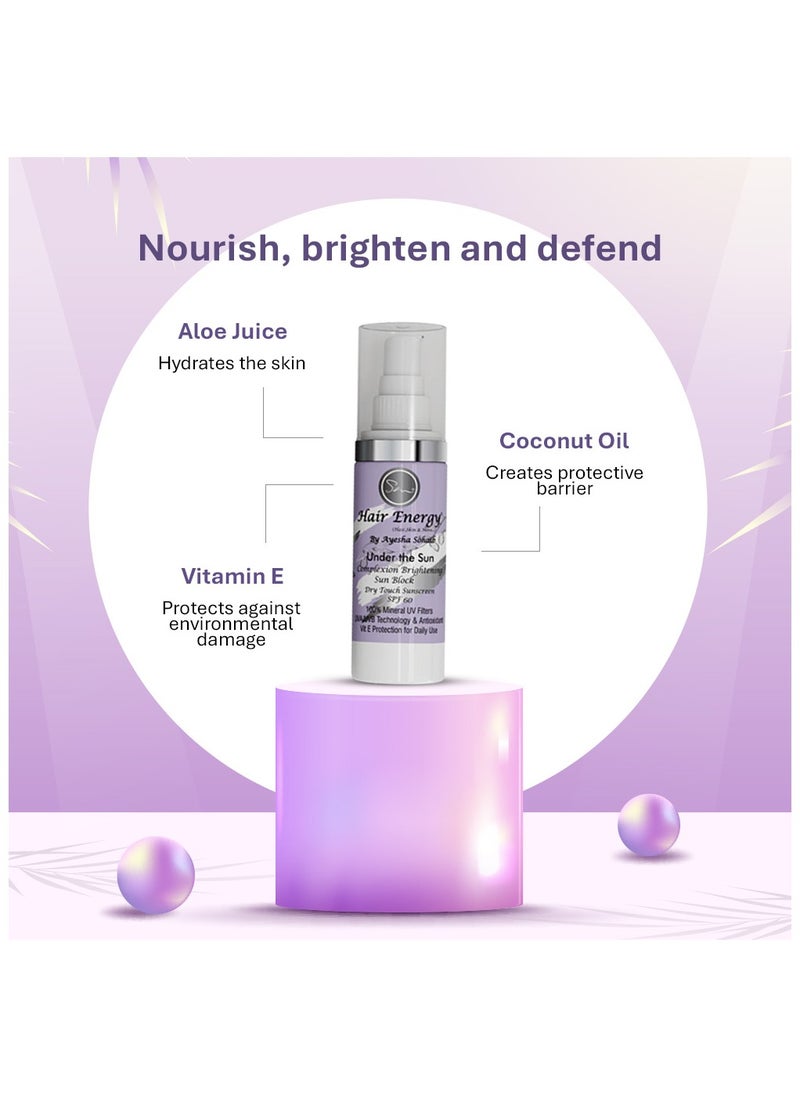 Hair Energy Hair Energy Under The Sun Sunscreen | Complexion Brightening Sunblock | Broad-Spectrum UVA/UVB Protection | Lightweight & Non-Greasy Formula | For Men & Women | For All Skin Types | 30 ml  - Image 3