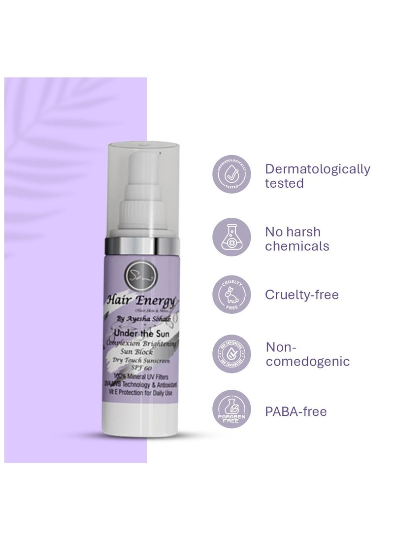 Hair Energy Hair Energy Under The Sun Sunscreen | Complexion Brightening Sunblock | Broad-Spectrum UVA/UVB Protection | Lightweight & Non-Greasy Formula | For Men & Women | For All Skin Types | 30 ml  - Image 5