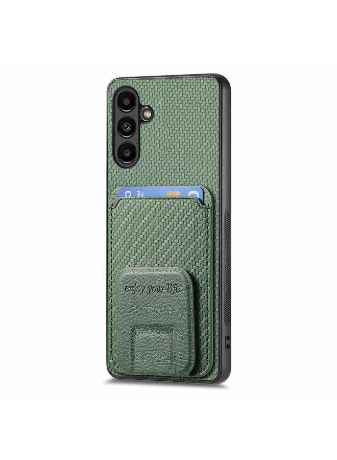 اس-توب جراب لهاتف Samsung Galaxy A51 5G مصنوع من ألياف الكربون وحامل قابل للطي وحقيبة بطاقات - Image 3