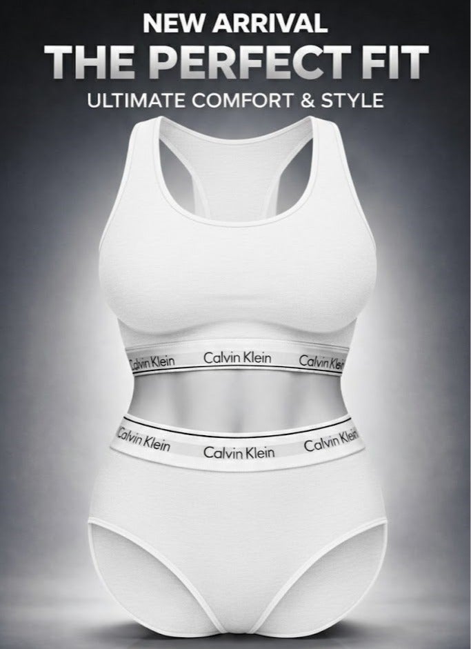 Women’s Sports Bra & Panty Set - 2 Pieces - Soft Cotton - White color - Size XL