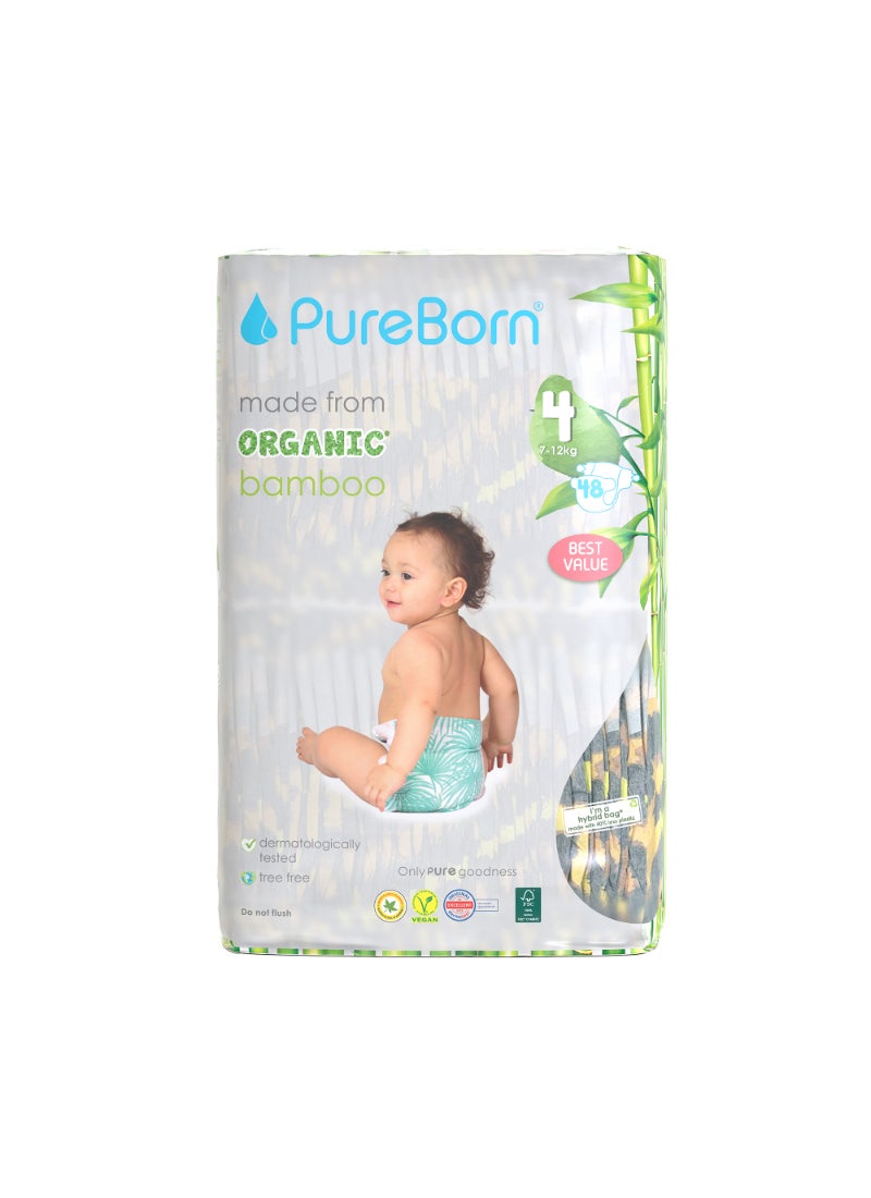PureBorn Organic Bamboo Tape Style Diapers Size 4 6-12 Months Eco-Friendly Nappies With Wetness Indicator 48 Diapers - Image 1