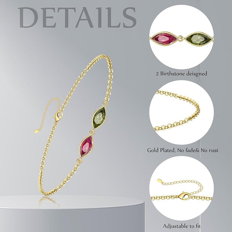 Btysun Birthstone Bracelets for Women, Christmas Gifts Stocking Stuffers for Teens Dainty Gold Bracelet with Birthstone Birthday Gifts for Her Trendy Stuff 14k Plated Adjustable Link Bracelet Anniversary - Image 4