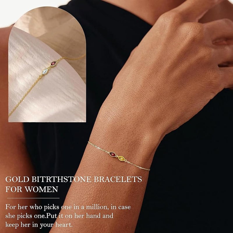 Btysun Birthstone Bracelets for Women, Christmas Gifts Stocking Stuffers for Teens Dainty Gold Bracelet with Birthstone Birthday Gifts for Her Trendy Stuff 14k Plated Adjustable Link Bracelet Anniversary - Image 2