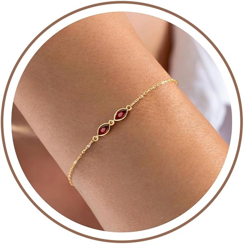 Btysun Birthstone Bracelets for Women, Christmas Gifts Stocking Stuffers for Teens Dainty Gold Bracelet with Birthstone Birthday Gifts for Her Trendy Stuff 14k Plated Adjustable Link Bracelet Anniversary - Image 1