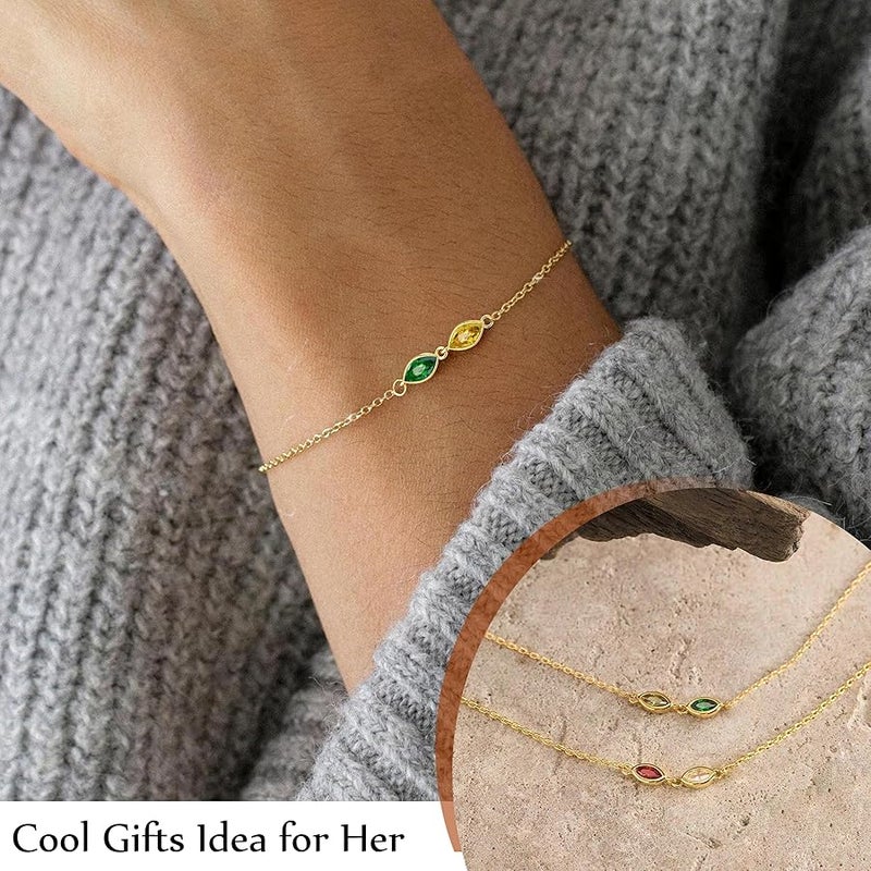 Btysun Birthstone Bracelets for Women, Christmas Gifts Stocking Stuffers for Teens Dainty Gold Bracelet with Birthstone Birthday Gifts for Her Trendy Stuff 14k Plated Adjustable Link Bracelet Anniversary - Image 3