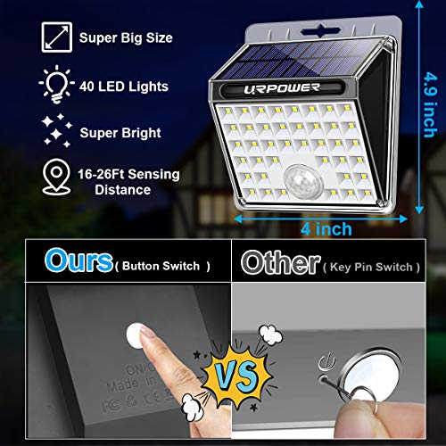 URPOWER Solar Lights Outdoor, 40 LED Motion Sensor Security Lights Solar Flood Lights Waterproof Solar Powered Outdoor Lights for Backyard, Fence, Deck, Patio, Garage (4 Pack) - Image 5