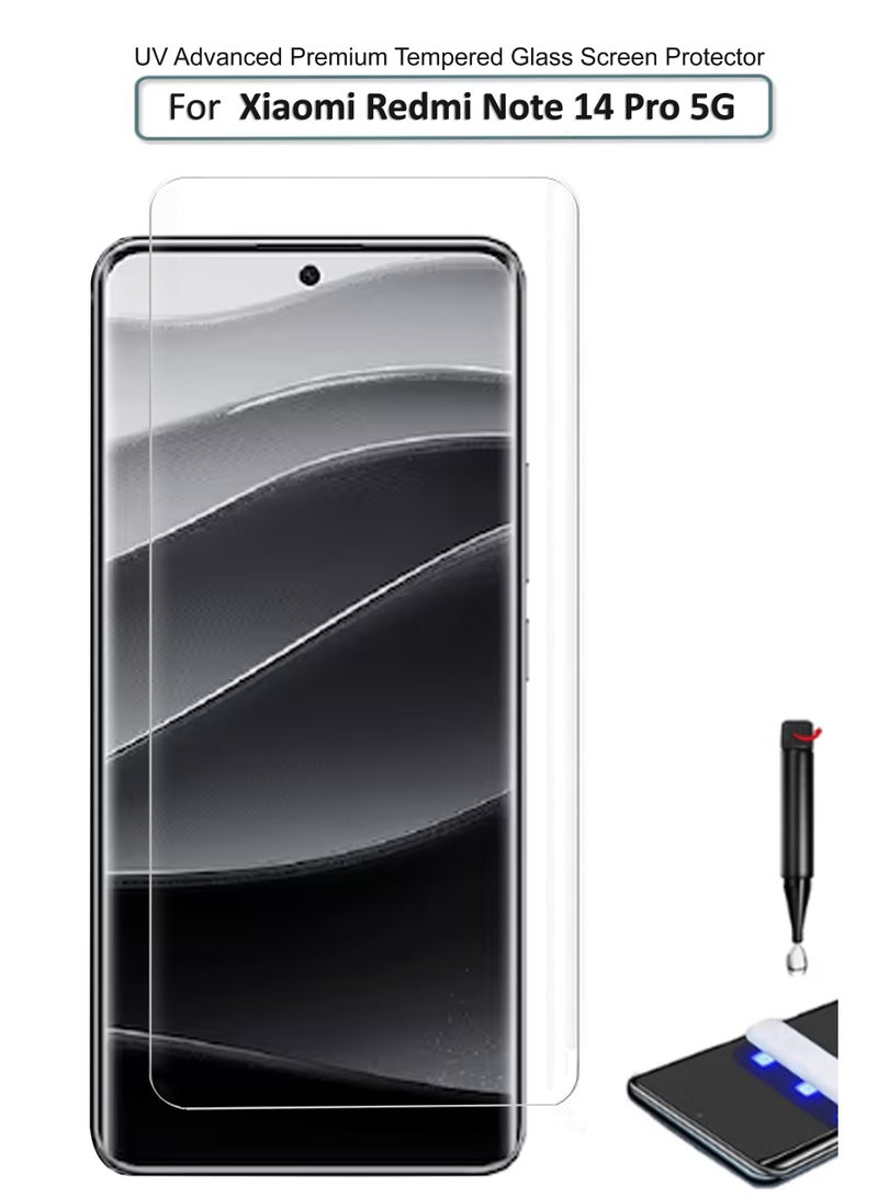 REWO Xiaomi Redmi Note 14 Pro 5G – UV Liquid Glue Full Screen Edge to Edge Tempered Glass Screen Protector, High Transparency, Delicate Touch, Anti-Explosion, Smooth Arc Edges. - Image 1