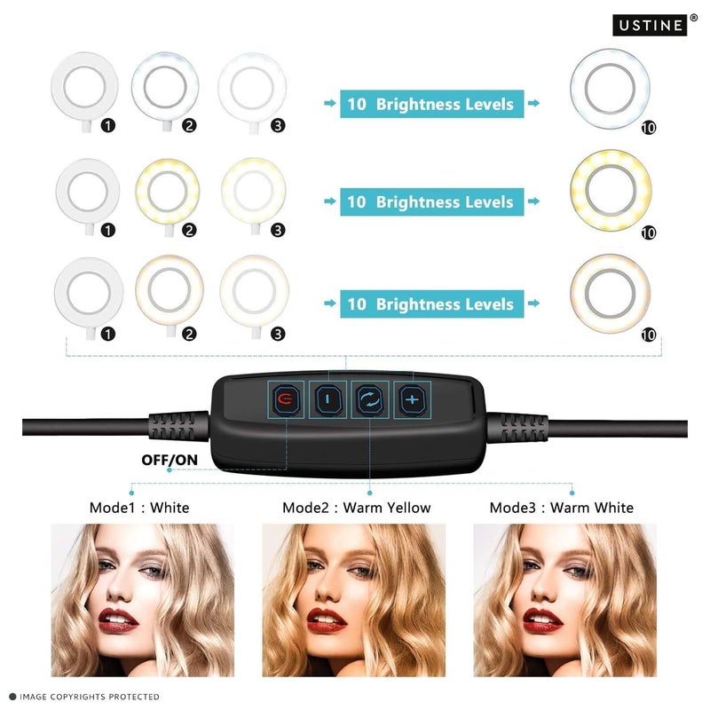 USTINE طقم يوتيوبر ® | ضوء حلقي 10" | ميكروفون لاسلكي | عصا سيلفي طويلة جدًا مع حامل ثلاثي كبير معزز يصل إلى 67 بوصة/170 سم مع، BT، فيديوهات فيسبوك، ريلز. (Tripro X5 + ضوء 10" + ميكروفون لاسلكي) - Image 3