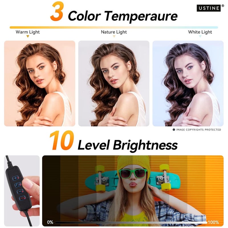 USTINE طقم يوتيوبر ® | ضوء حلقي 10" | ميكروفون لاسلكي | عصا سيلفي طويلة جدًا مع حامل ثلاثي كبير معزز يصل إلى 67 بوصة/170 سم مع، BT، فيديوهات فيسبوك، ريلز. (Tripro X5 + ضوء 10" + ميكروفون لاسلكي) - Image 2