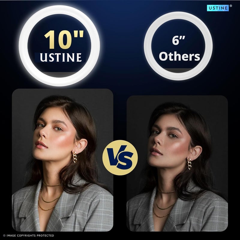 USTINE طقم يوتيوبر ® | ضوء حلقي 10" | ميكروفون لاسلكي | عصا سيلفي طويلة جدًا مع حامل ثلاثي كبير معزز يصل إلى 67 بوصة/170 سم مع، BT، فيديوهات فيسبوك، ريلز. (Tripro X5 + ضوء 10" + ميكروفون لاسلكي) - Image 4