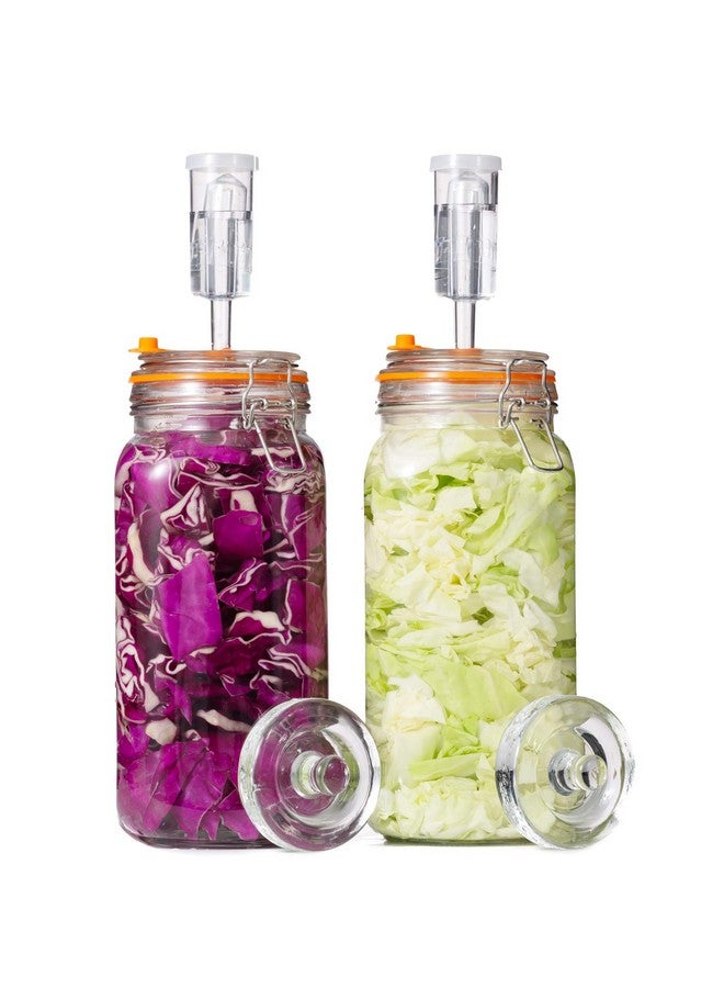 JILLMO Jillmo Fermenting Jar, 2 Liter Glass Fermentation Kit with Fermenting Weights and Airlocks for Kombucha, Sauerkraut, Pack of 2  - Image 1