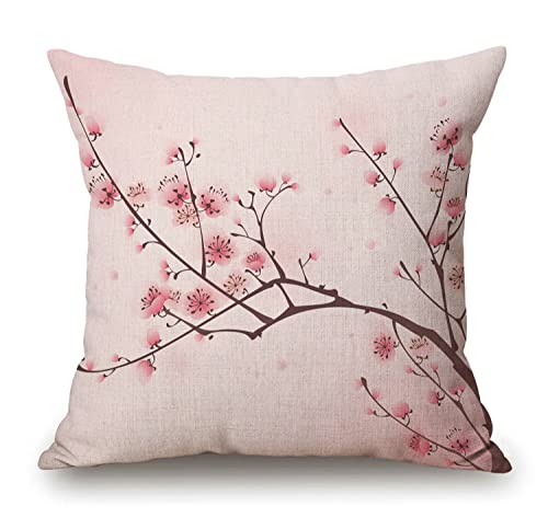 Solekla Spring Pillow Decorative Throw Pillow Cover 18x18 Inch Pink Chinese Cherry Blossom Flower Japan Plum Branch Double Sided Square Pillow Cases Pillowcase Sofa Cushion - Image 1