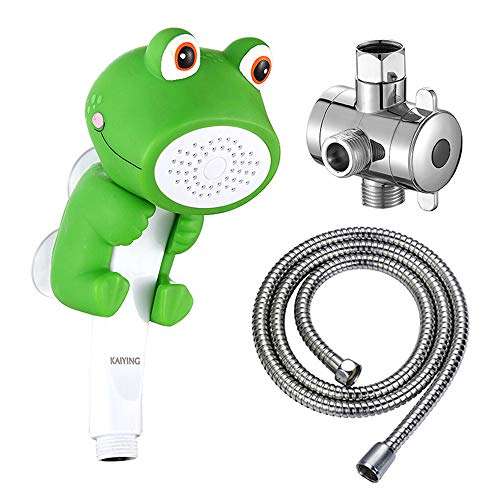 KAIYING Children's Handheld Shower Head,Cartoon Water Flow Spray Shower Head Baby Kids Toddler Bath Bathing Accessories (J:Showerhead(Froggie)+Hose+Diverter) - Image 1