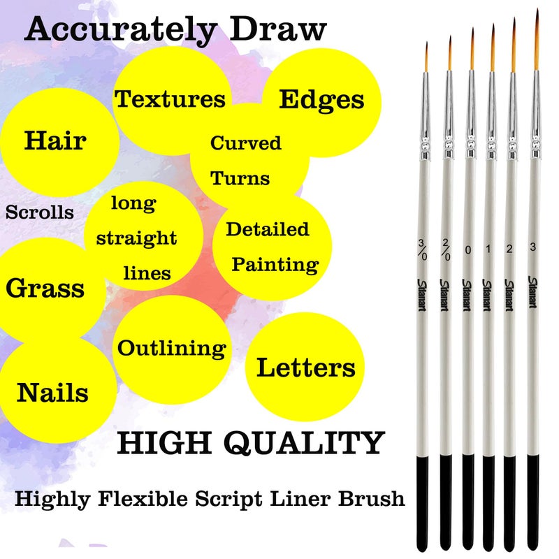 Sdanart Script Liner Paintbrush 6 PCS Highly Flexible Liner Brush Extra Long Fine Point Tip Pinstriping Scroll Outlining Brush for Acrylic Watercolor Oil Gouache - Image 2