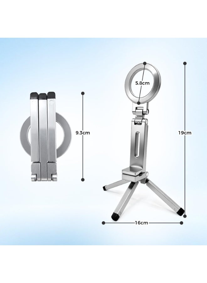 Magnetic Tripod for Phone,360° Rotating Phone Tripod Stand,Adjustable,Clipable,Foldable and Triangular Fixing Airplane Travel Essentials Phones Holder for Phones(Silver,Size:19 * 16cm) - Image 3