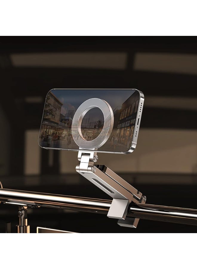 Magnetic Tripod for Phone,360° Rotating Phone Tripod Stand,Adjustable,Clipable,Foldable and Triangular Fixing Airplane Travel Essentials Phones Holder for Phones(Silver,Size:19 * 16cm) - Image 5