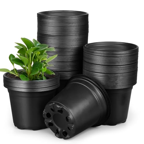 HQAUT 4 5 6 Inch Nursery Pots, 110 Packs Plastic Plant Pot with Drainage Hole, Seedling Starter Pots for Succulents (4 Inch) - Image 1