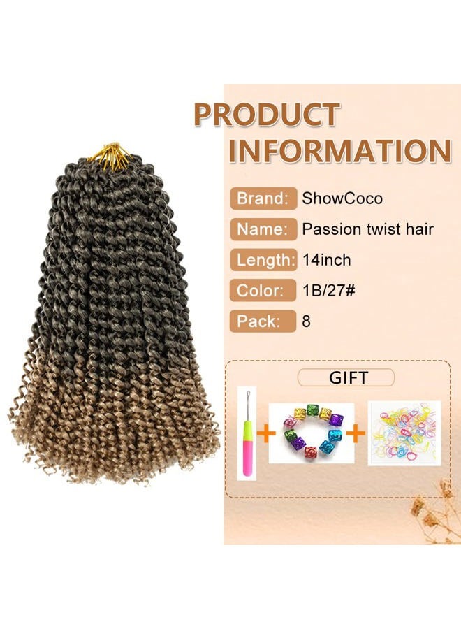 ShowCoco Passion Twist Hair 14 Inch 8 Packs Passion Twist Braiding Hair Water Wave Crochet Braids Hair Extensions Bohemian Braids Passion Twist Hair Ombre Blonde (14 Inch,1B/27) - Image 2
