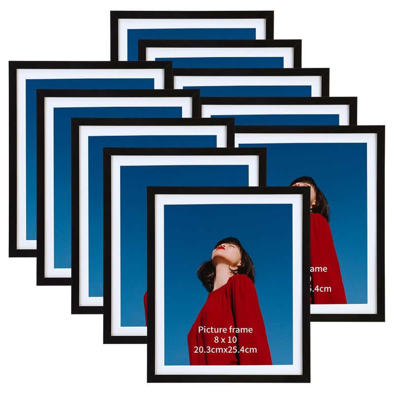 Lavezee 9x11 إطار الصورة الأسود مجموعة من 10 إطارات ملصقة بالجملة للصور 8x10 مع حصيرة أو 9x11 بدون طاولة حصيرة أعلى وجدار الديكور - Image 1