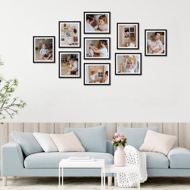 Lavezee 9x11 إطار الصورة الأسود مجموعة من 10 إطارات ملصقة بالجملة للصور 8x10 مع حصيرة أو 9x11 بدون طاولة حصيرة أعلى وجدار الديكور - Image 5