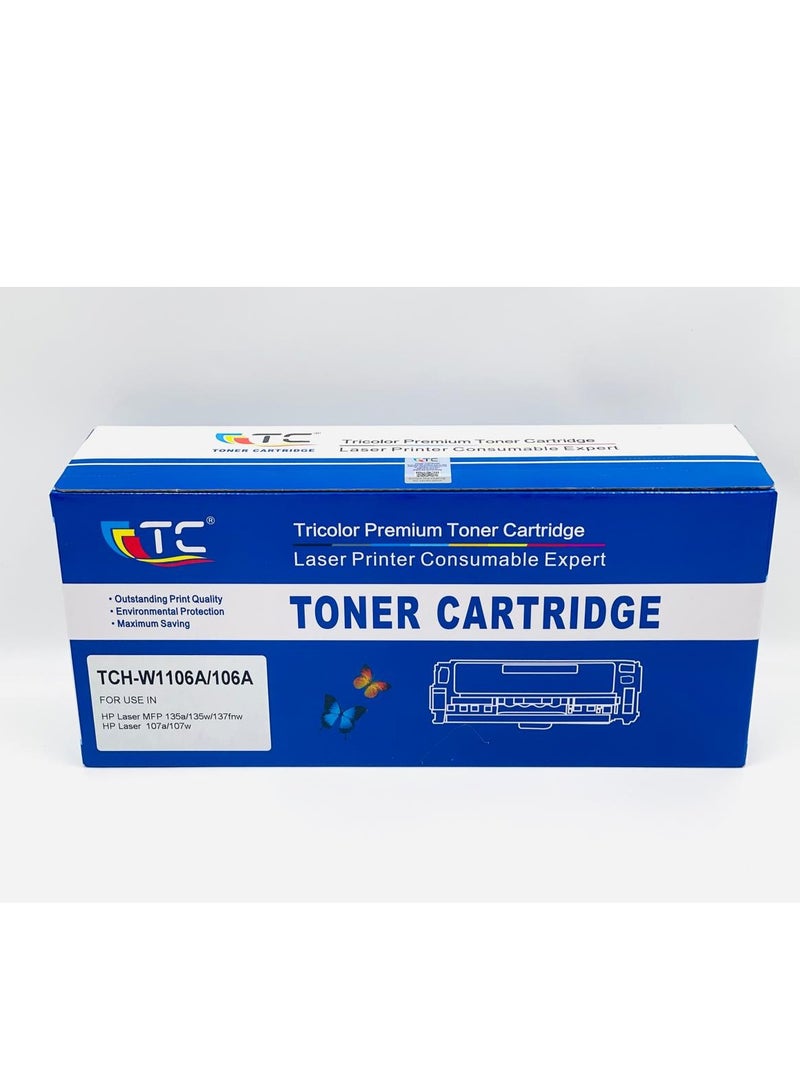 تي سي خرطوشة حبر متوافقة TC 106A / W1106A (إنتاجية عالية للصفحات/1500) (مع شريحة) بديلة لطابعات HP / 106 A W1106A لطابعات HP Laser 107a 107r 107w MFP 135a 135r 135w MFP 135wg 137fnw 137fwg - Image 1