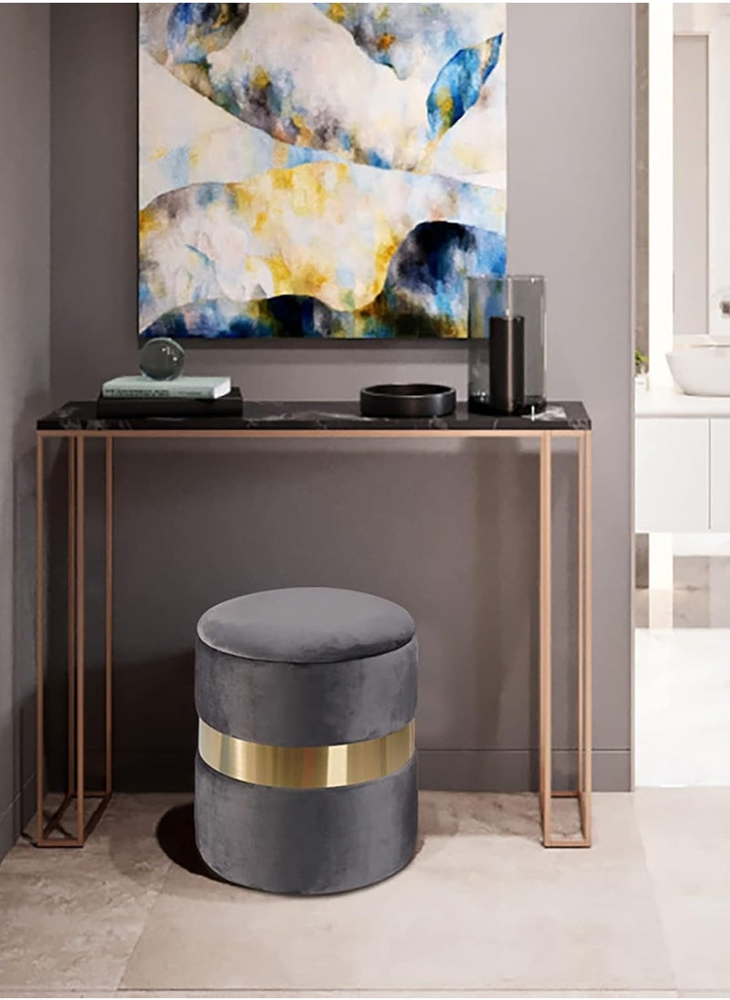 Generic - Generic Elegant grey pouf chair with a gold metal base - modern and luxurious design - versatile as an extra chair, side table, or elegant decorative piece for bedrooms and living rooms - lightweight, easy to transport, and suitable for all corners of the house - Image 1