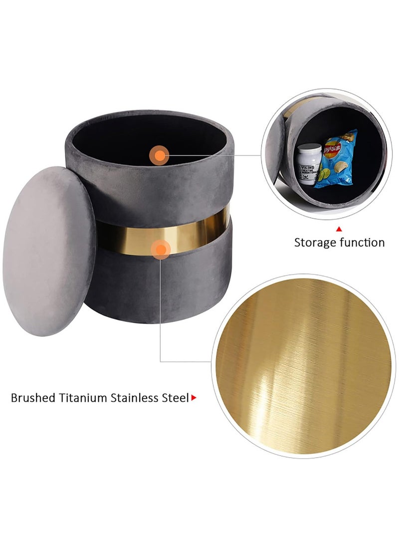 Generic - Generic Elegant grey pouf chair with a gold metal base - modern and luxurious design - versatile as an extra chair, side table, or elegant decorative piece for bedrooms and living rooms - lightweight, easy to transport, and suitable for all corners of the house - Image 1