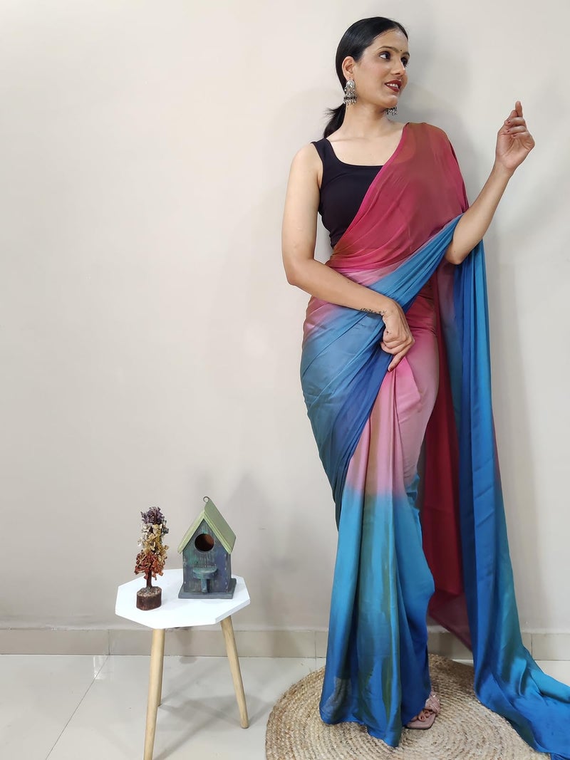 Satrani Women'S Chiffon Ready To Wear Saree With Unstitched Blouse Piece(3029S195N_Pink) - Image 4