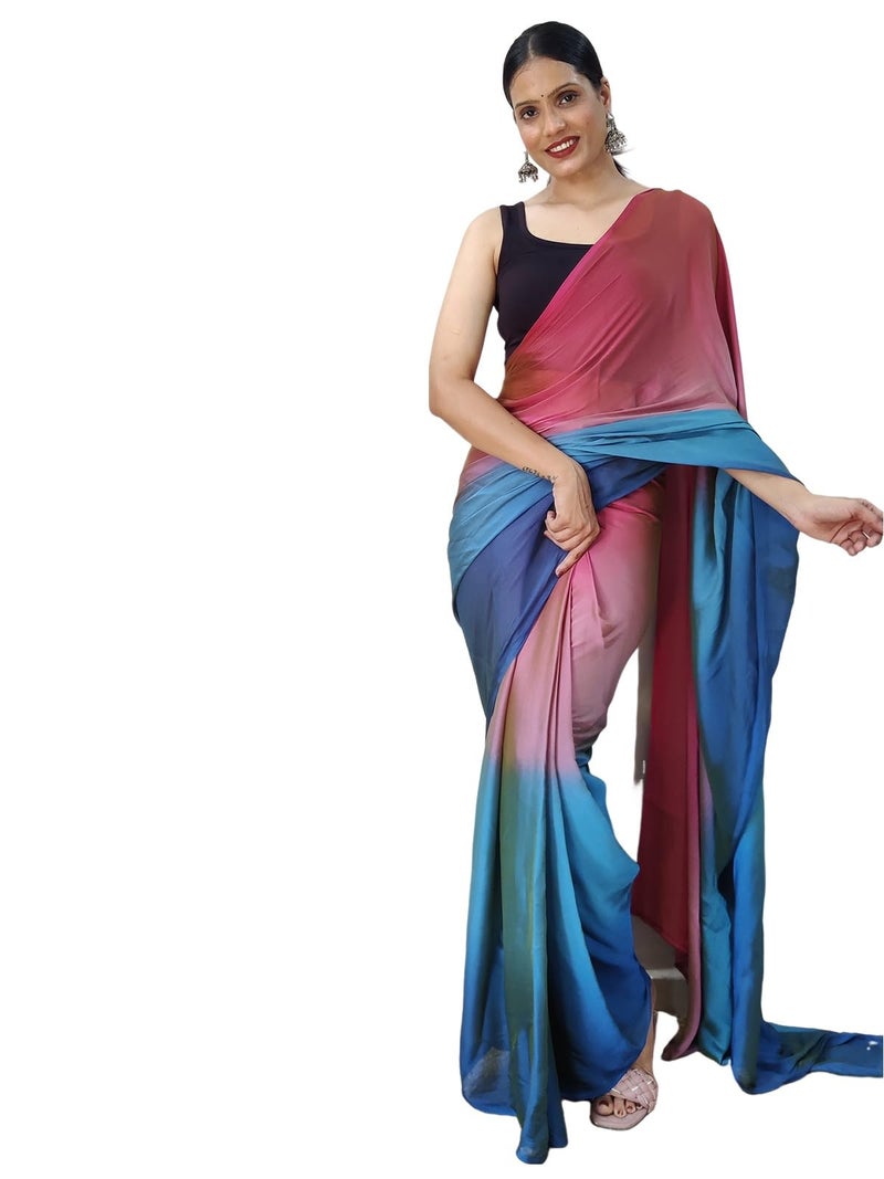 Satrani Women'S Chiffon Ready To Wear Saree With Unstitched Blouse Piece(3029S195N_Pink) - Image 1