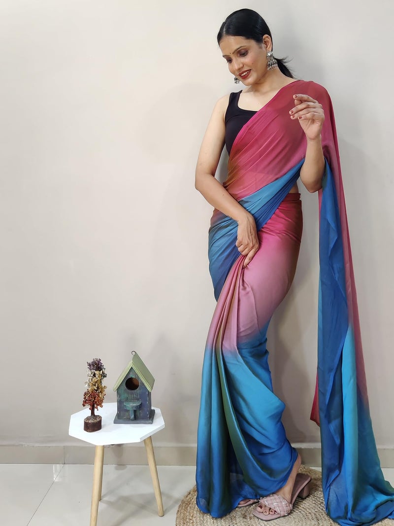 Satrani Women'S Chiffon Ready To Wear Saree With Unstitched Blouse Piece(3029S195N_Pink) - Image 3
